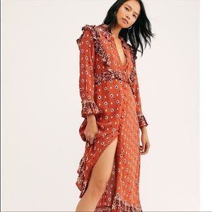 LIKE NEW FREE PEOPLE CALICO SKIES MIDI DRESS